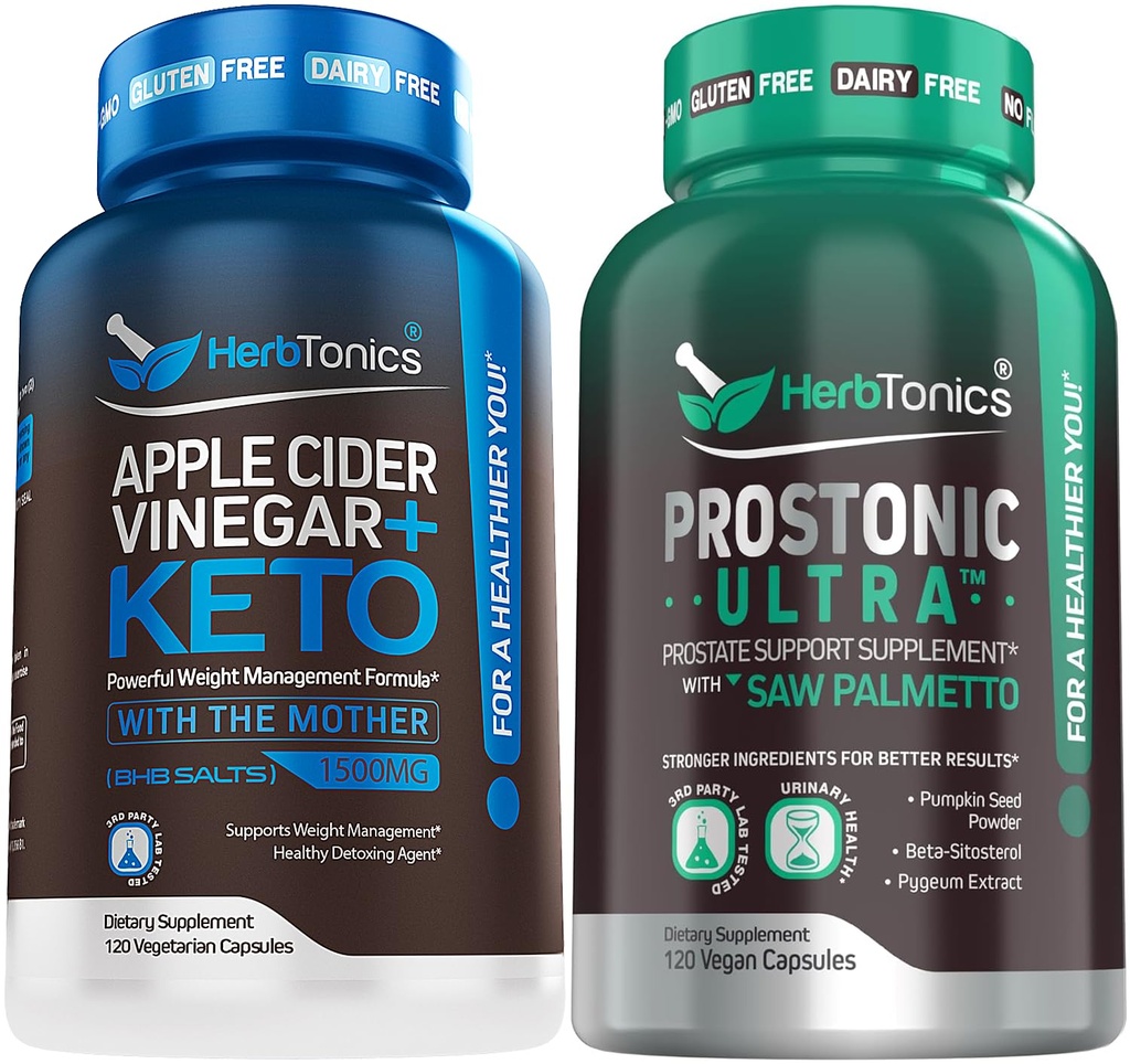 Herbtonics Apple Cider Vinegar Capsules Plus Keto BHB 124; Fat Burner & Weight Los Supplement for Women & Men - Prostate Dupport for Men 's Health 124; dengan Saw Palmetto Beta Sitosterol