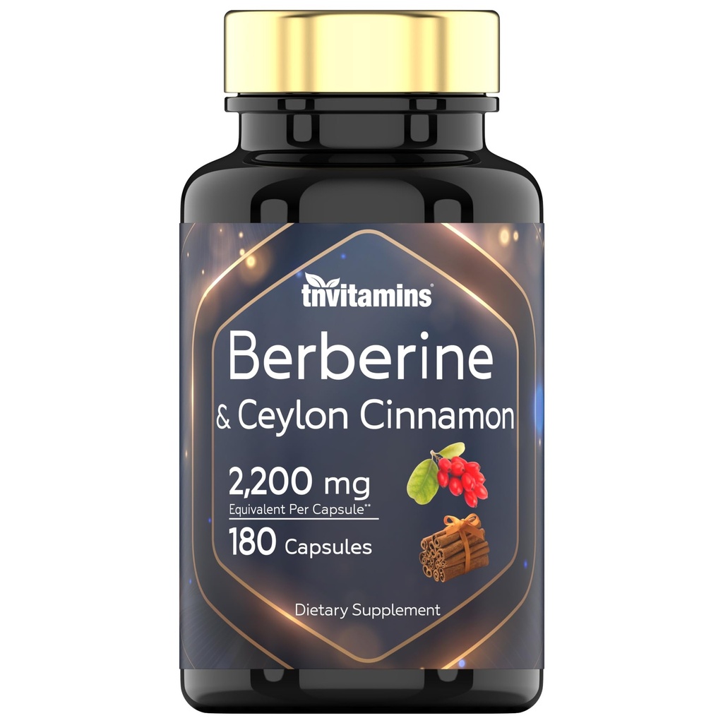 Berberin dengan Cinnamon Ceylon: 2200 mg Per Capsule - 180 Capsules 124; Suplemen Berberin Alam untuk Cardiovasular & Circulation System Health *