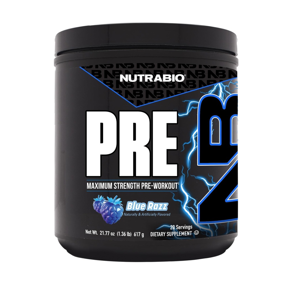 NutraBio Pretraining Powder, Blue Razz 124; Explosive Energy, Laser Focus, Extreme Pumps 14; Pre Workout for Men & Women 124; Performance, Endurance, Power Complex, Caffeine, Electrolytes