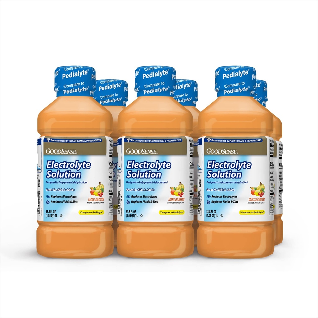 GoodSense Mixed Fruit Electrolite Solution - menggantikan Electrolytes, Fluids & Zinc untuk Anak-anak & Dewasa, Hidration Minum untuk Dehydration, 33.8 Tunce Fluid (Paket 6)