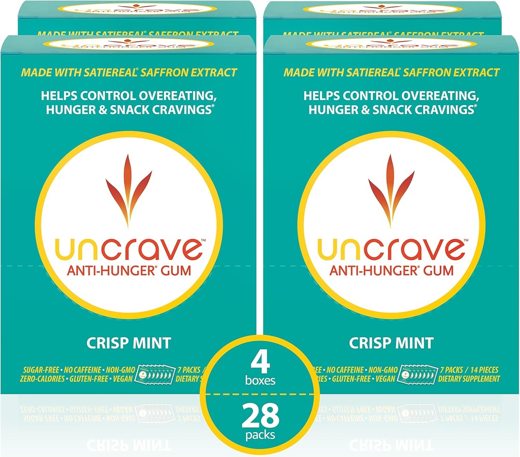 UnCrave Gum - Infused with 100% Pure Saffron Extract - Control Crauture - Impreve Mood - Vision Health - Crisp Mint (56 Pieces)