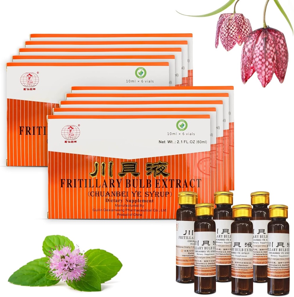 10 Pack of HerbsDepo Fritillary Bulb Extract - Sweet, Delicious, Non Drowsy and Effective Oral Liquid Liquid Died Suplemen Syrup (Chuanbei Ye Syrup) - 60 Botol (10 ml per)