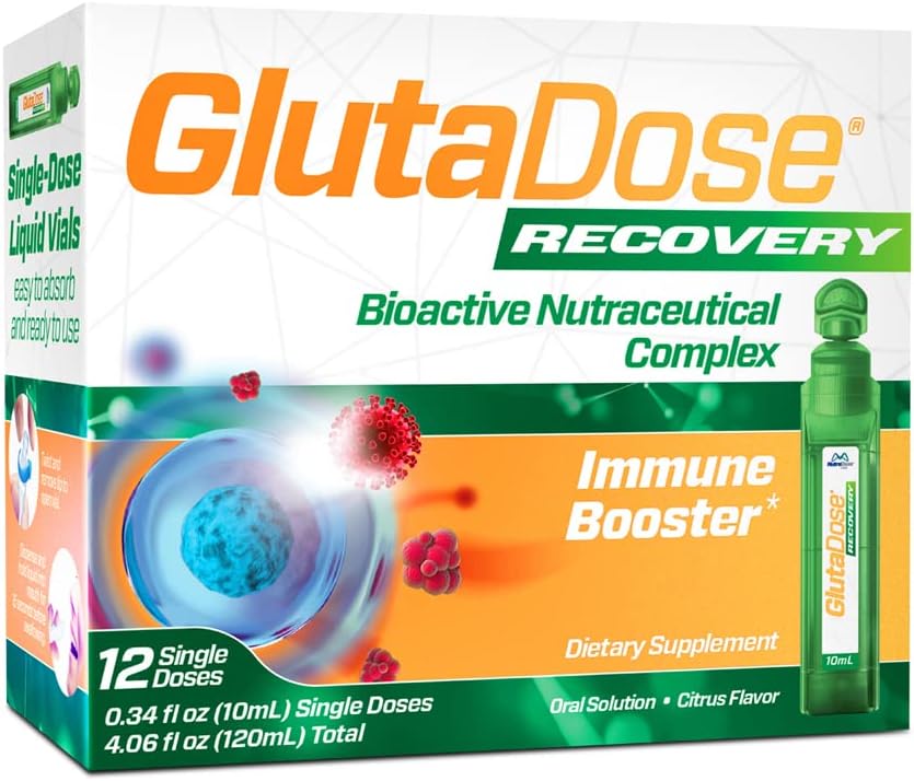 Suplemen Pemulihan GlutaDose - Dukungan Limid Vitamin untuk Anak-Anak & Dewasa, Paket Perawatan Dingin & Flu (Glutathione Astragalus Echinacea Acerola) Anti-Booster Perempuan - 12 Vials