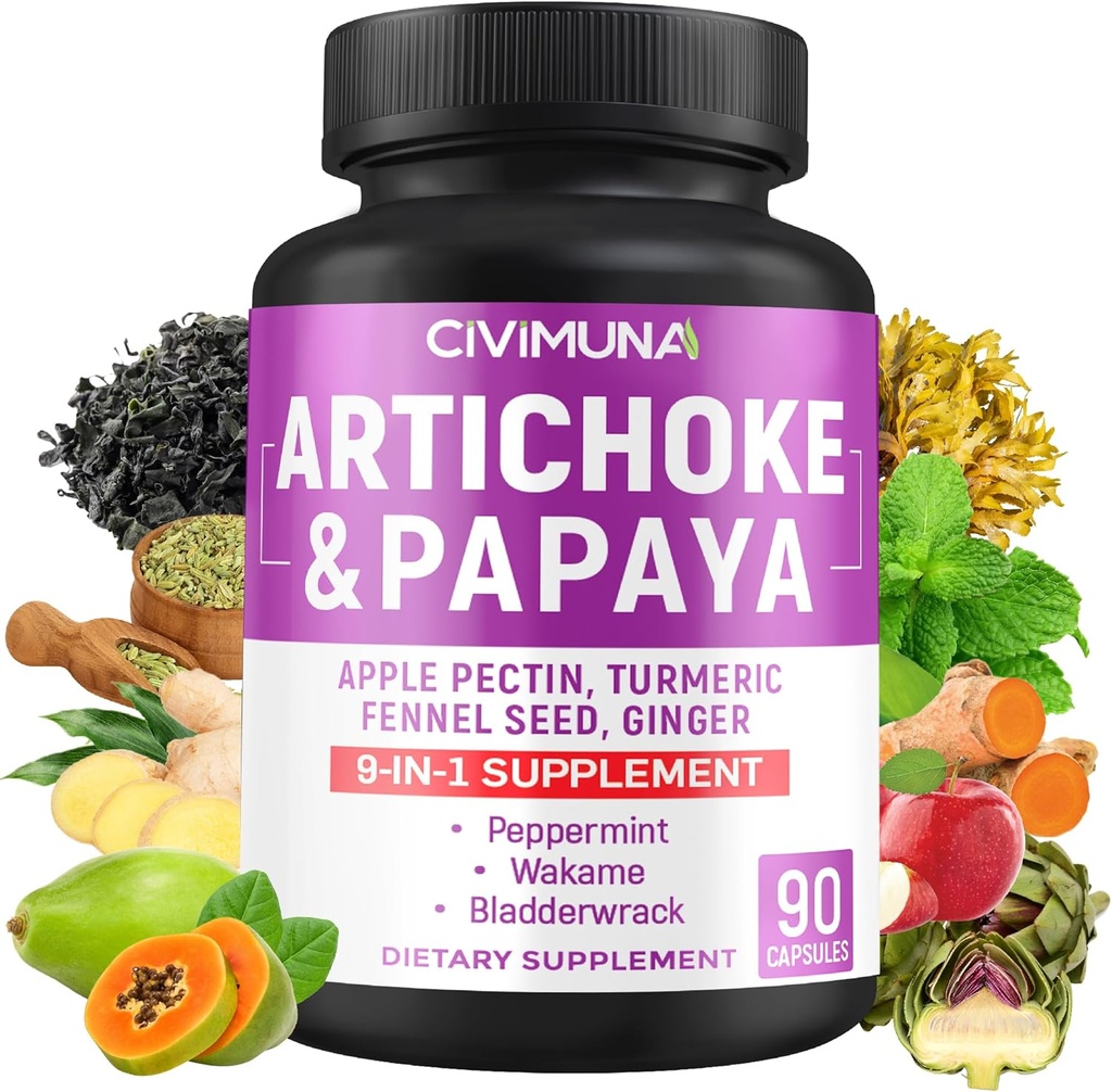 Katup artichoke dengan Artichoke, Pepaya, Pectin Apple dan More - 90 Kapsul untuk 3 Bulan Supply