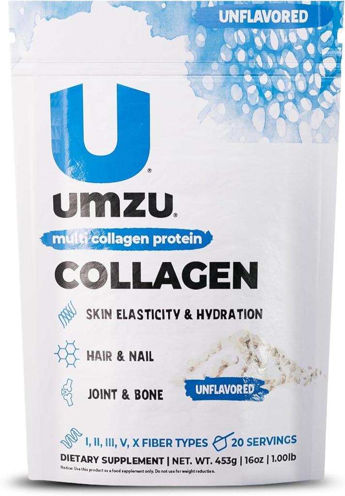 UMZU ZuCollagen Hydrolyzed Protein Powder 12.4; 5 Collagen Peptide Types for Heally Hair, Skin, Nails, Joints & Gut 124; Low Calorie, High Protein (20g Protein per Serving 126)