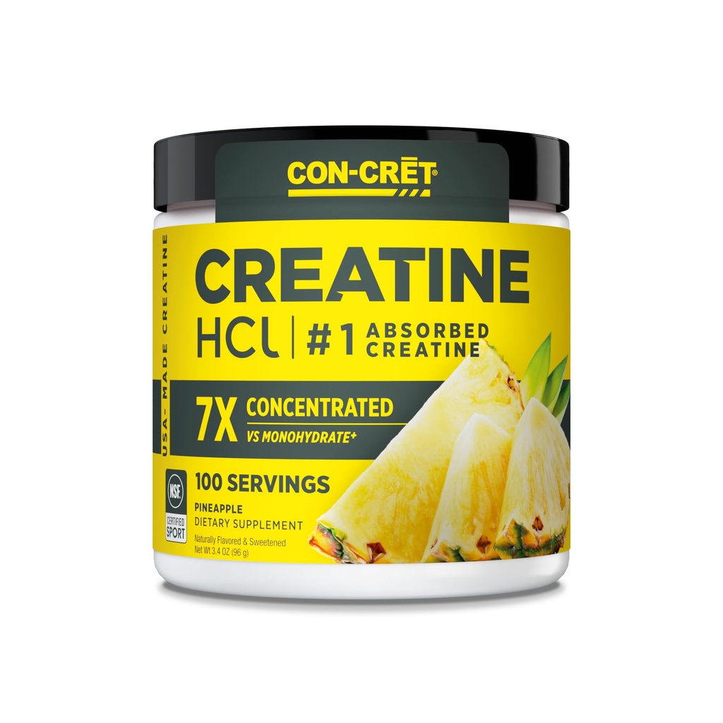 KON-CRET Creatine HCl Powder 124; Muscle, Cognitive, Cellular Energy Support; No Bloating or Cramps 14; USA Made & NSF Certified 124; Pineapple (100 Serving)