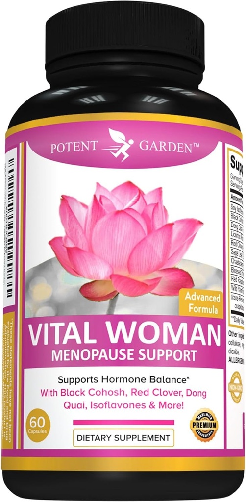 Enable Garden Menopause Relief Suplement with Black Cohosh, Soy Isoflavones, and Don Quai, Hot Flash Relief & Night Sweats Relief for Women, Non-GMO, 60 Capsules, 30 Servis