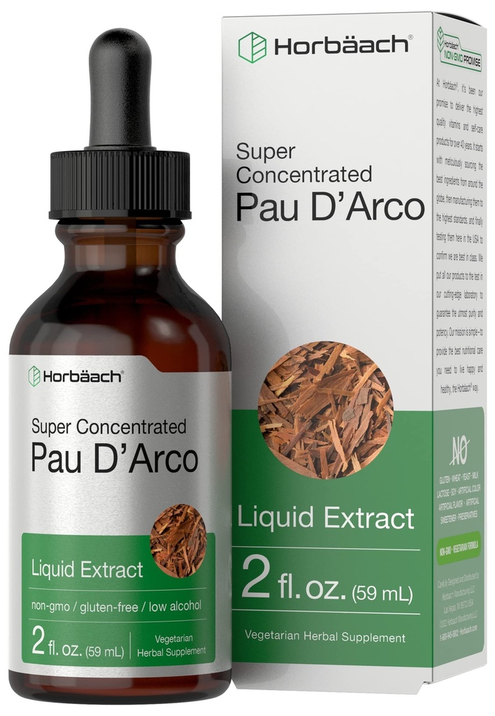 Horbaach PAU D Arco Bark Tacrture 124; 2 fl oz 124; Tabebuia Avellanedae Herb Extract 124; Low Pound Drops 124; Vegetarian, Non- GMO & Gluten Free Herbal Supplemen