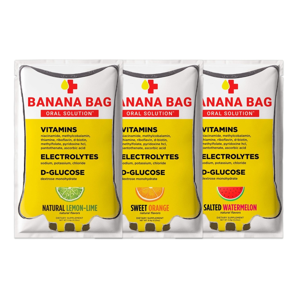 Banana Bag Oral Solution Packet - Variety Pack 6pk 126; A Refreshing Blend of Electrolites, Vitamin C, and B-Complex 124; Crafted for Hidration and a Daily Boost Anytime - at Home, Work, or on The Go