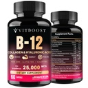 B12 dengan Acid Hyaluronic, Collagen, Polagen, Lolate - 25000 mcg B12 Kompleks 124; Maksimalkan Absorpsi & Energy 124; Gluten Free USA Made, B1, B2, B6, B12 Vitamin 5000 mcg Metholamin - 60 Capsules