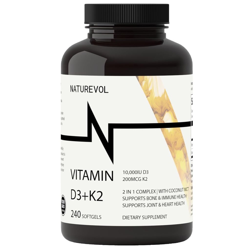 Vitamin D3 + K2 dengan Coconut Oil - D3 10.000 IU & K2 (MK-7) 200 mcg 124; 2 -1 Tinggi Dukungan untuk Bone & Imune Kesehatan 124; Mudah untuk Swallow 124; None - GMO, Gluten & Soy Free - 240 Softgels