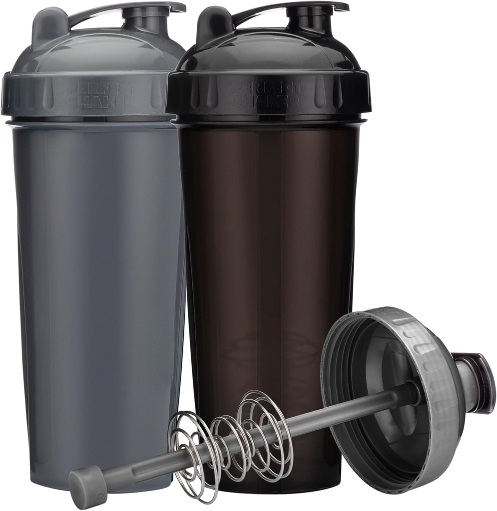 [2-Pack] 28- Ounce Shaker Bottle 124; Protein Sake Bottle dengan Aksi-Rod Wire Mixer 126; Shaker Cups adalah BPA Free dan Dishwasware Safe 124; Black & Gray