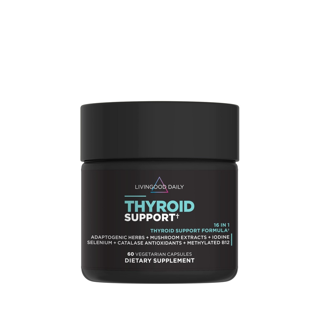 Livingood Daily Thyroid Supplement, 16- 1 Wellness Blend with Adaptogenic Herbs, Iodin, Magnesium dan Selenium, Thyroid Dukungan Perempuan & Men, Vegetarian Capsules, Gluten Free, 60 Count