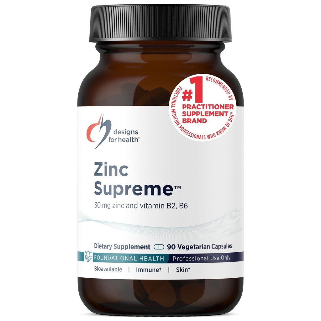 Desain untuk Supreme Health Zinc - 30mg Zinc Bisglycinate Chellement with Cofactor Taurine, Vitamin B6, B2 + Molybdenum - Imune Suplemen Dukungan - Vegan + Non-GMO (90 Capsules)