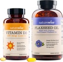 NaturreWise Vitamin D3 5000iu (125 mcg) 1 Tahun Supply for Healthy Muscle Fungsi, dan Imune Dukung Organik Flaxseed Oil Max 720mg ALA 124; Potency Tertinggi Flax Oil Omega 3