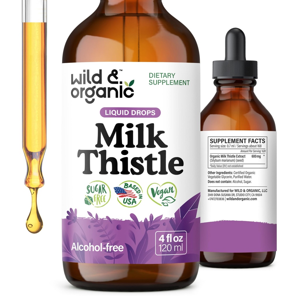 Liquid Thistle Milk Liar - Liver Cleanse Detox - Silymarin Thistle Suplemen Tever - Tambahkan ke Tea - Silybum Marianum Extract Taincture - Sugar & Alcohol-Free - 4 oz