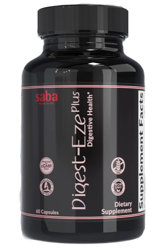 Saba Digestive- EZE PIS - Broad Spectrum Plant - Sourced Enzymes, Pregories & Progories - Dutsy Function & Gut, Imunity & Absorpsi dengan Betaine, 60 Capsules