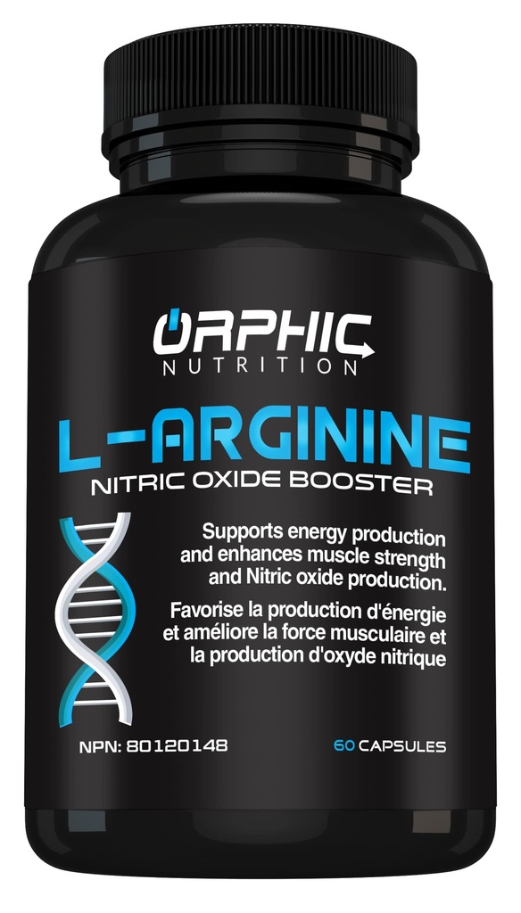 ORPHIC NUTRITITION L Arginine Suplemen untuk Men 10000mg + - 60 Capsules - L Citrulline dan Nitric Oxide Support untuk Mendukung Kesehatan Otot, Percobaan Endurance, Vasculity, Heart Health, Devels Energi *
