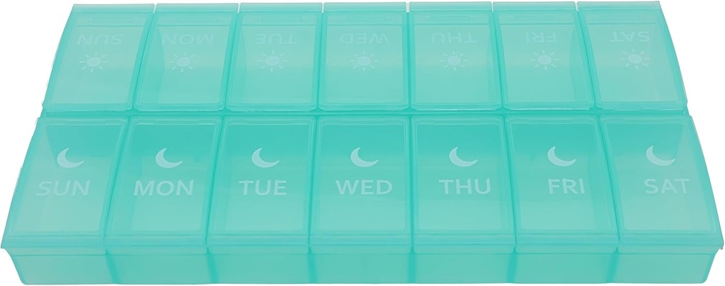 7 Day Weekly Pill AM PM Organizer, ShysTech Large Pill Case Box 2 Time A Day for Pills / Medication / Suplemen / Vitamin (Hijau)