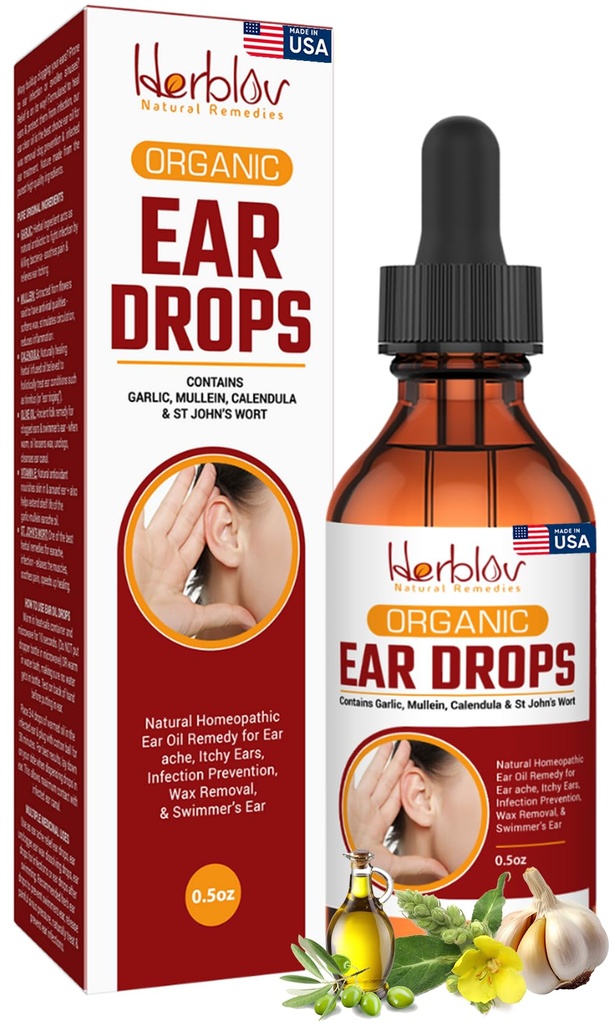 Minyak Telinga Organik untuk Infeksi Telinga - Eardrops Alam untuk Pencegahan Infeksi, Ear Perenang & Wax Removal - Anak-anak, Dewasa, Bayi, Earache Anjing Remedy - dengan Mullein, Garlic, Calendula, Dibuat di Amerika Serikat