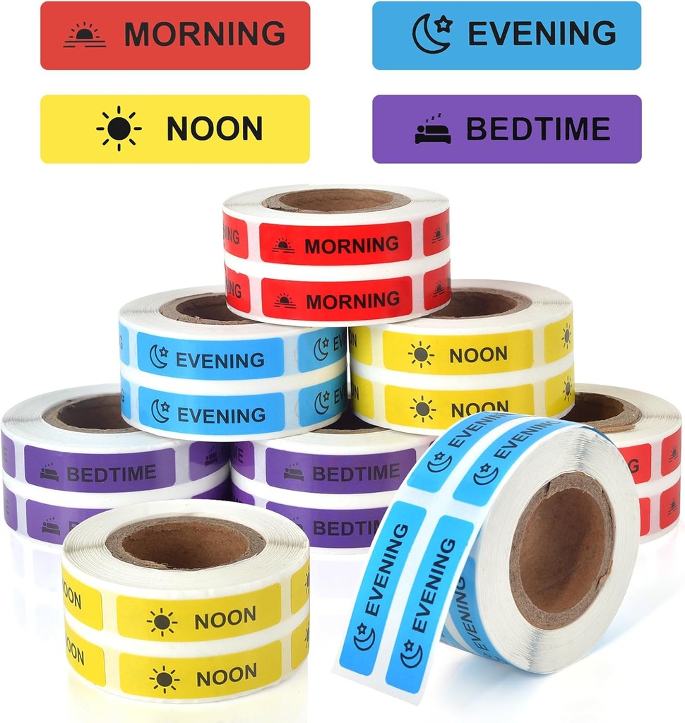Stiker Pengolah Obat (Medicine Mediction Label Permanent Paper Label Morning Noon Eventime Stickers for Pill Case Planner 0.4 * 1.6inch (Setiap Design of 1000 Sheets)