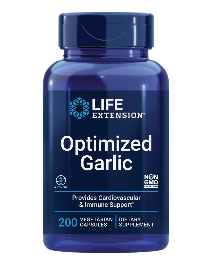 Life Extension Optimated Bawang putih, standardisasi Capsules for Heart Health, Imune Support, Gluten- Free, Non-GMO, Vegetarian, 200 Capsules