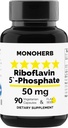 MONOHERB Riboflavin 5 '-Fosfat 50 mg - 90 Vegetarian Capsules - Bioactive Vitamin B2 - dibuat di USA