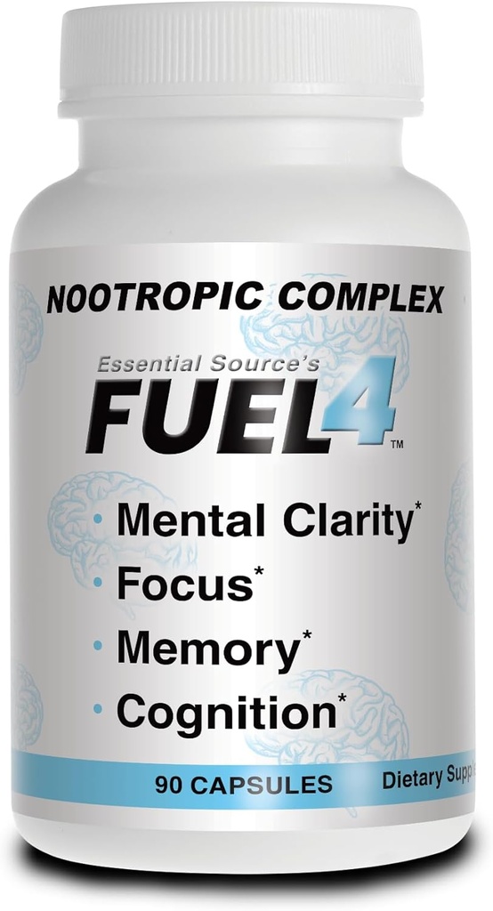 Fuel4 Nootropic Brain Supplement - Focus & Mental Clarity Capsules with Vitamin D3, Ginkgo Biloba, Cognivia, Alpha GPC, DMAE & Huperzine A - Non-GMO, Made USA - 90 Vevgie Capsules