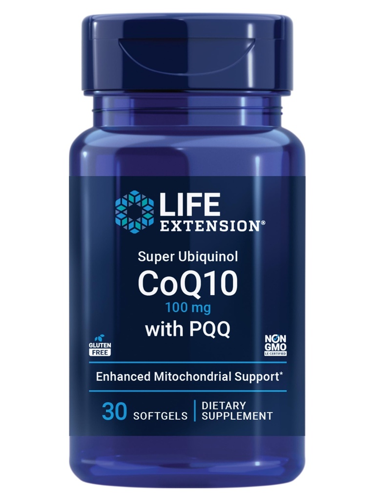 Ekstensi Hidup Super Ubiquinol CoQ10 dengan PQQ, koenzim Q10, pyrrrroloquinoline Quinone, Suplemen Kesehatan Jantung, Maksimum Absorpsi, 100 mg, Non- GMO, Gluten- Free, 30 softgels