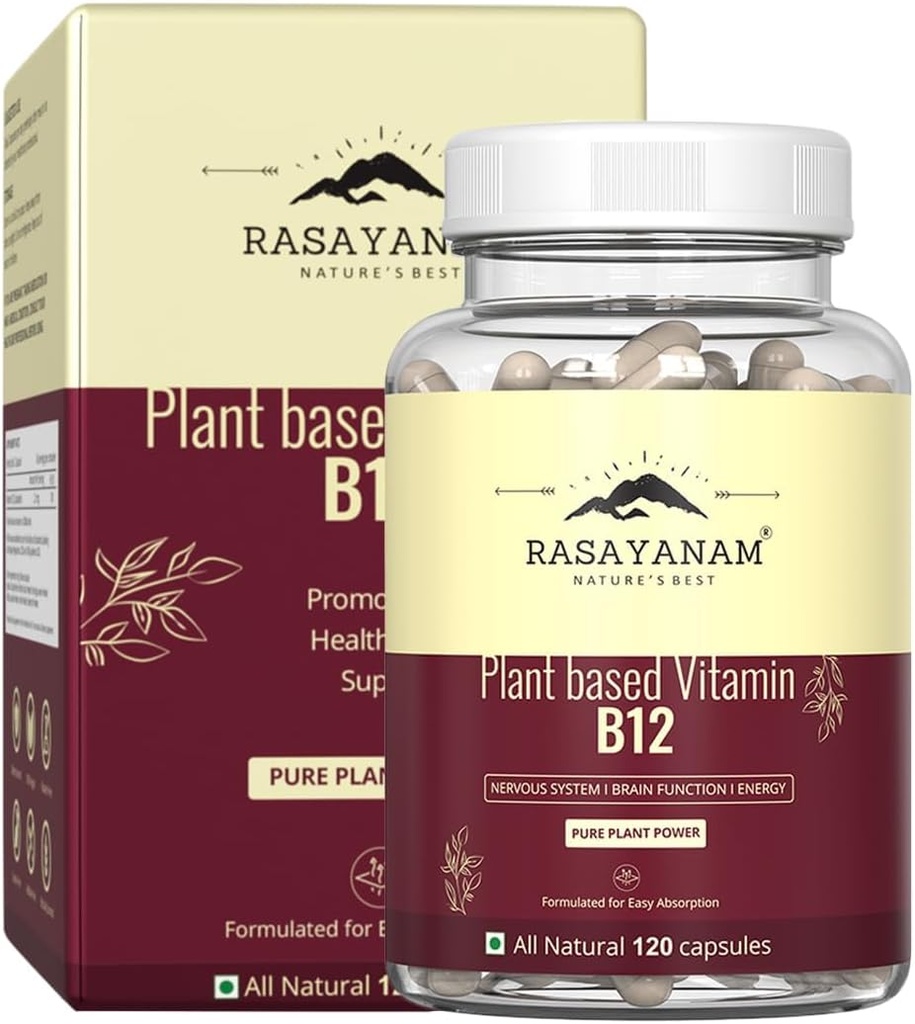 Tanaman Berdasarkan suplemen Vitamin B12 untuk Pria & Wanita; 124; Formulasi Organik untuk Vegetarian & Vegan untuk Mendukung Sistem Gugup & Fungsi Otak, Caplet