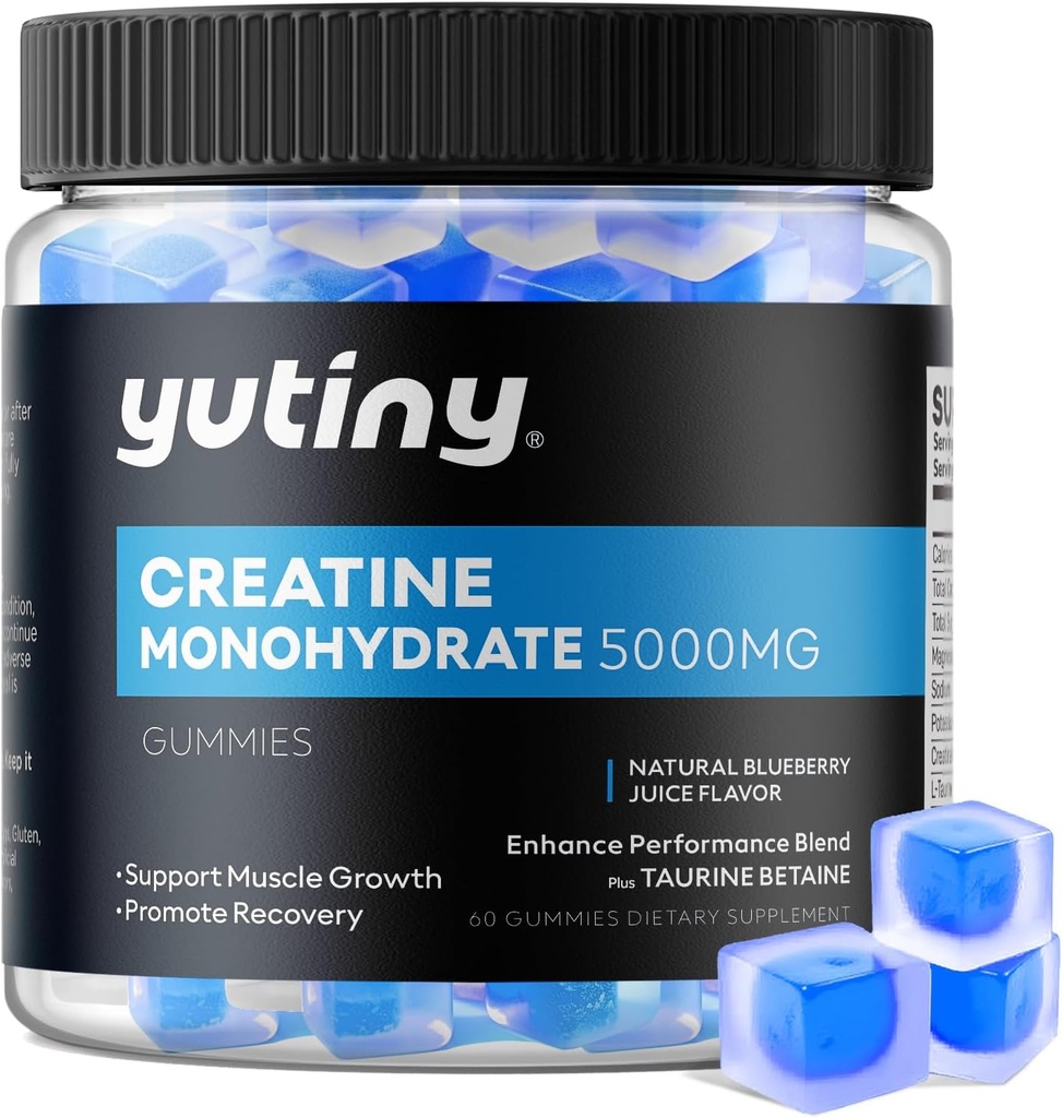 Creatine Monohydrate Filled Gummies, Creatine Monohydrate Chews for Men & Women, Extra Strength for Muscle Growth, Blueberry Flavor, 60 Chewables, 1 Bulan Supply