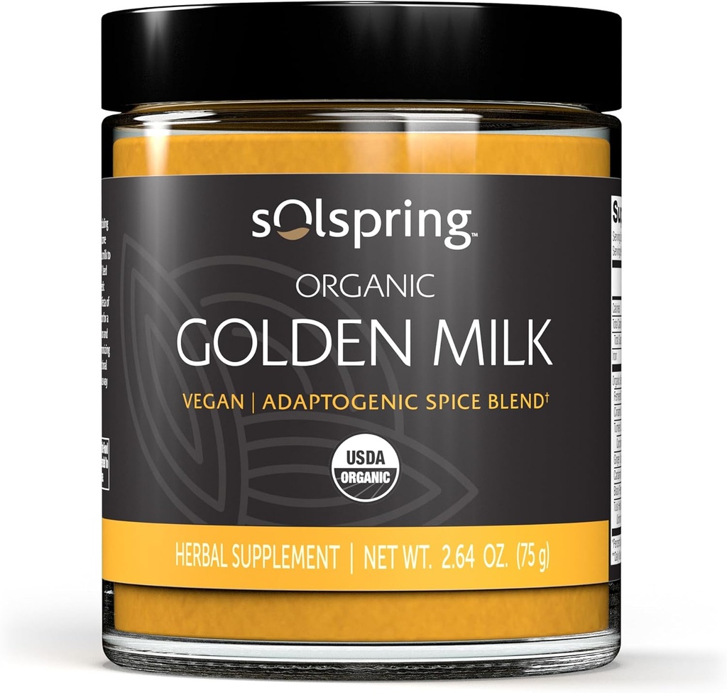 Dr. Mercola Solspring Organic Golden Milk Herbal Suplement, 2.64 Oz (75 g), Vegan Spice Blend with Turmeric & Ginger, Non GMO, Gluten Free, Soy Free, USDA Organik