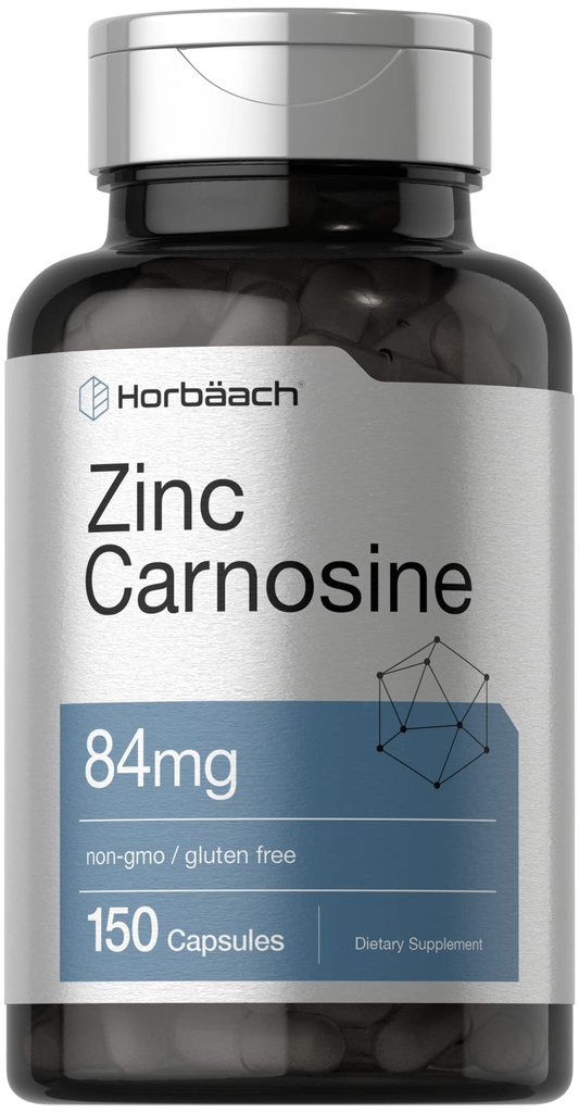 Horbach Zinc Carnosine Supplement = 124; 84mg per Capsule = 124; 150 Count 124; Non-GMO & Gluten Free