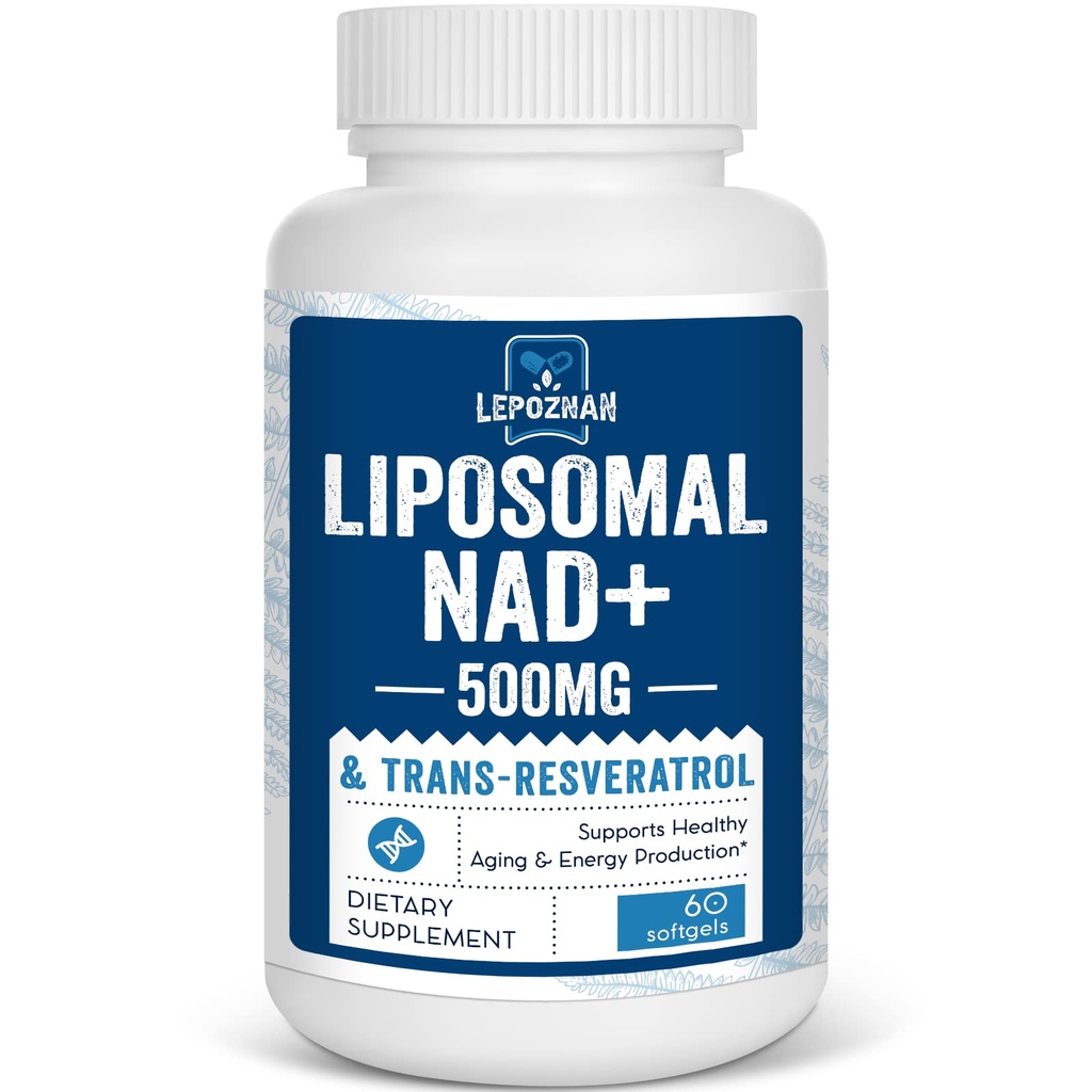 Lipomal NAD + 500 mg + Trans- Resveratrol 300 mg, Absorpsi Superior True NAD Eefisien untuk Metabolisme Energi Cellular & DNA, 60 Softgels