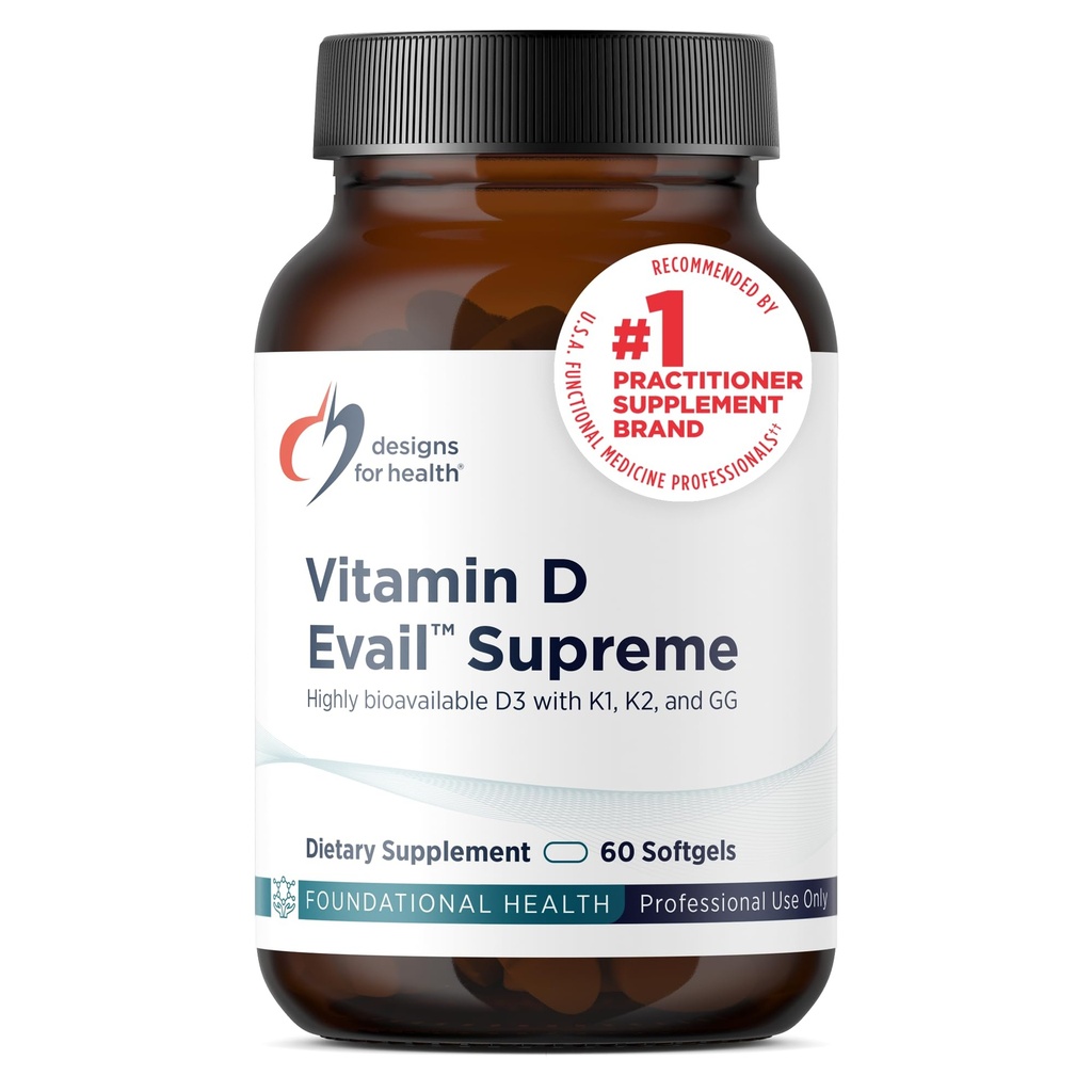 Design untuk Supreme D-Evail Kesehatan - 5.000 IU Vitamin D3 Suplemen dengan VIT K (K1, K2 sebagai MK-4) + GG - Bone, Kardiovascular + Imune Dukung - Menimbulkan Bioavability (60 Softgels)