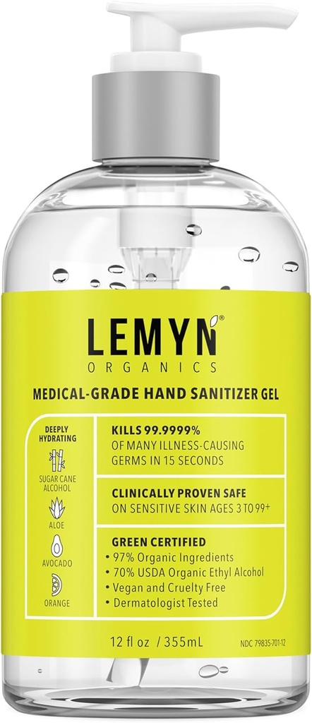 Medical Hand Sanitizer Gel - 97% Organik 124; 70% USP Ethyl Alkohol 124; Moisturizing Aloe + Hyaluronic Acid 124; sengaja dibuat di USA 124z Botol dengan Pompa