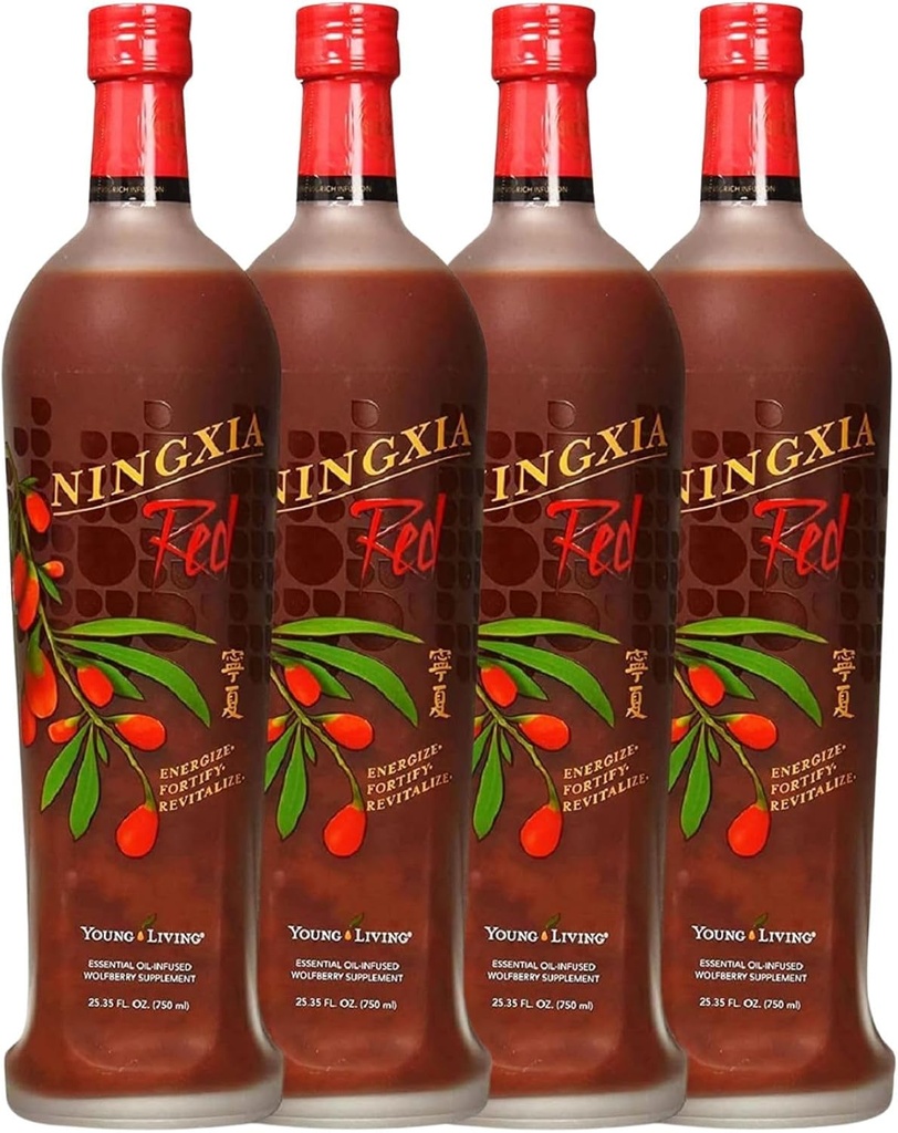 Young Living NingXia Red Antioxidant Drink 124; 25.35 lf oz 124; Superfruit Supplies dengan Wolfberry, Blueberry, Pomegranate, Orange, Lemon & Yuzu Estives Oils 124; 4 Pack