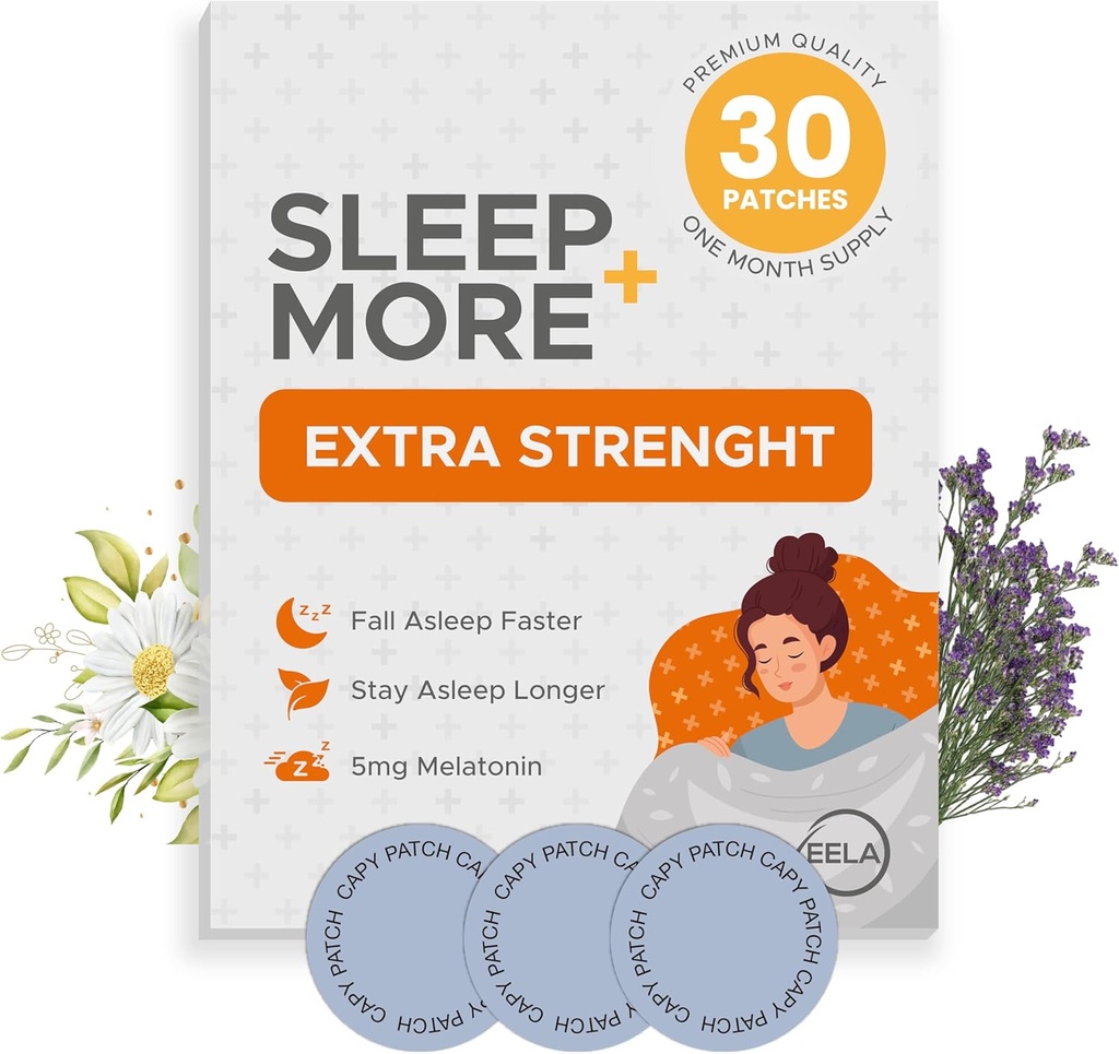 Sleep Patch Ekstra Kekuatan untuk Dewasa - 5 mg Melatonin Patch dengan GABA, Magnesium & Valerian Root - Perangkat Tidur untuk Insomnia, Relasi & Kurangi Fatigue - Sleep Aid Rilis - 30 Patch