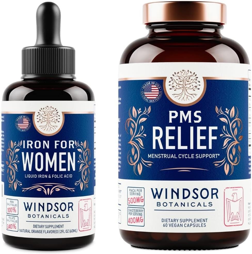 WINDSOR BOTANICALS Cair Besi dan PMS Relief Capsules Womens Bundle