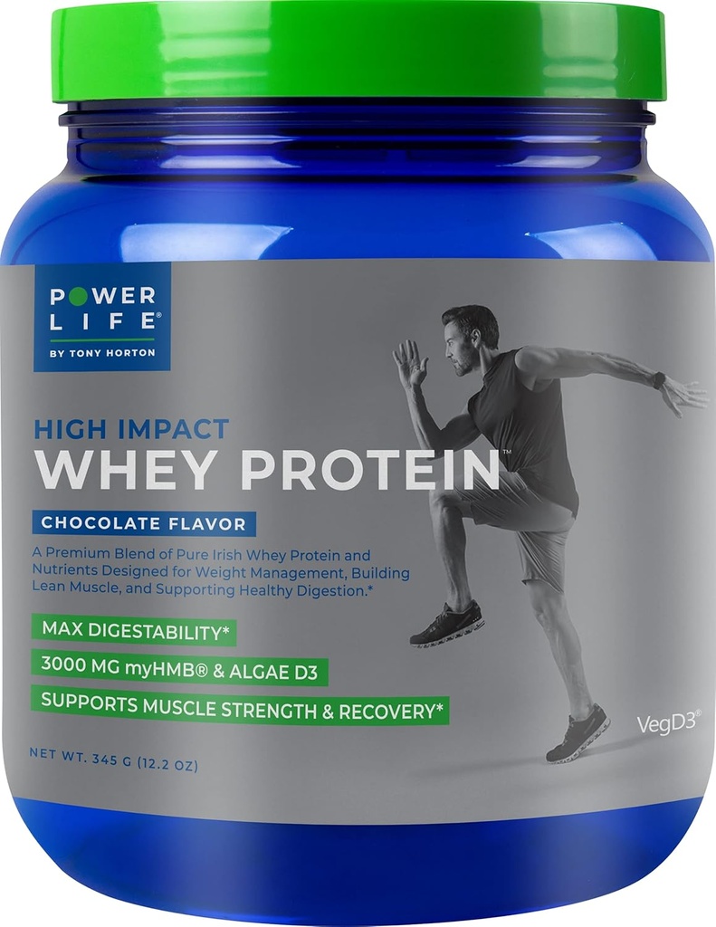 POWERLIFE Tony Horton High Impact Fed Whey Protein dengan 3000 MG of HMB, No Sugar Added, Non-GMO, Hormone and Antibiotic Free, 15 Servings (Cokelat)