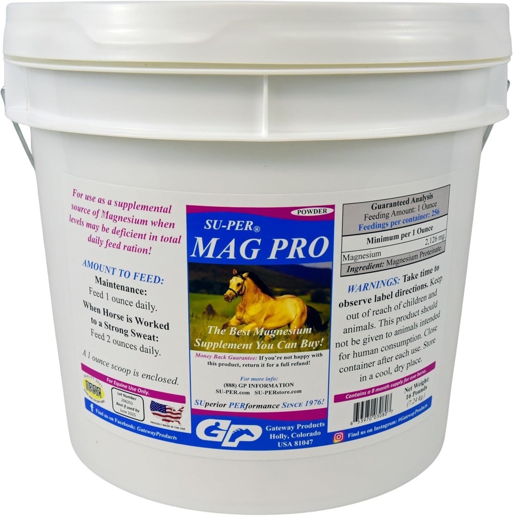 Suplemen Perkembangan Kuda SU-PER Pro - Dukung Efek Perilaku Normal & Tenang - Suplai Magnesium untuk Kuda - 16 Pound, 8 Bulan Suppply