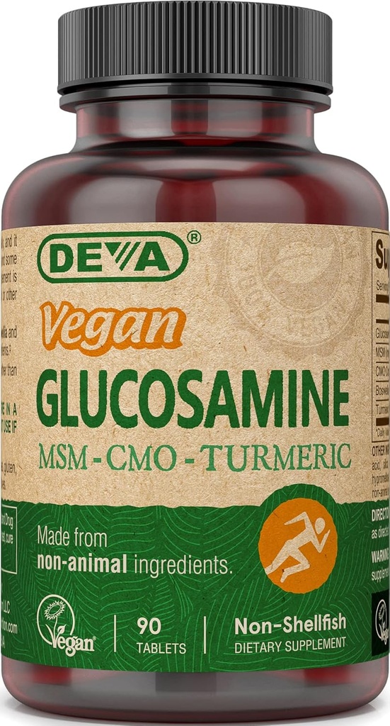 DEVA Vegan Glucosamin MSM & CMO, CMO, Ekstrak Turmeric, Ekstrak Boswellia dengan Ingredians Non Animal, 90 Tablet