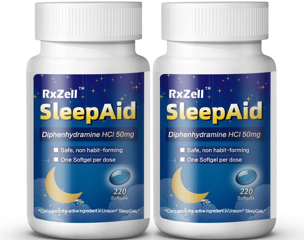 Sleep Aid, Diphenhydramine Softgels 50mg, Easy- to- Swallow, Supports Deeper Restful Sleeping, Non Habit-Forming (220 Counts 124; Paket 2)