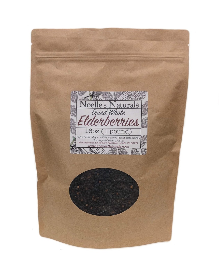 Dryed Whole Elderberry - 1 Pound Bulk - Whilesale Elderberry Berry - Untuk Membuat Elderberry Syrup, Tea, Gummies, Imune Dukungan - Non-Irradiated - Non-Gmo - Natural dan Organik