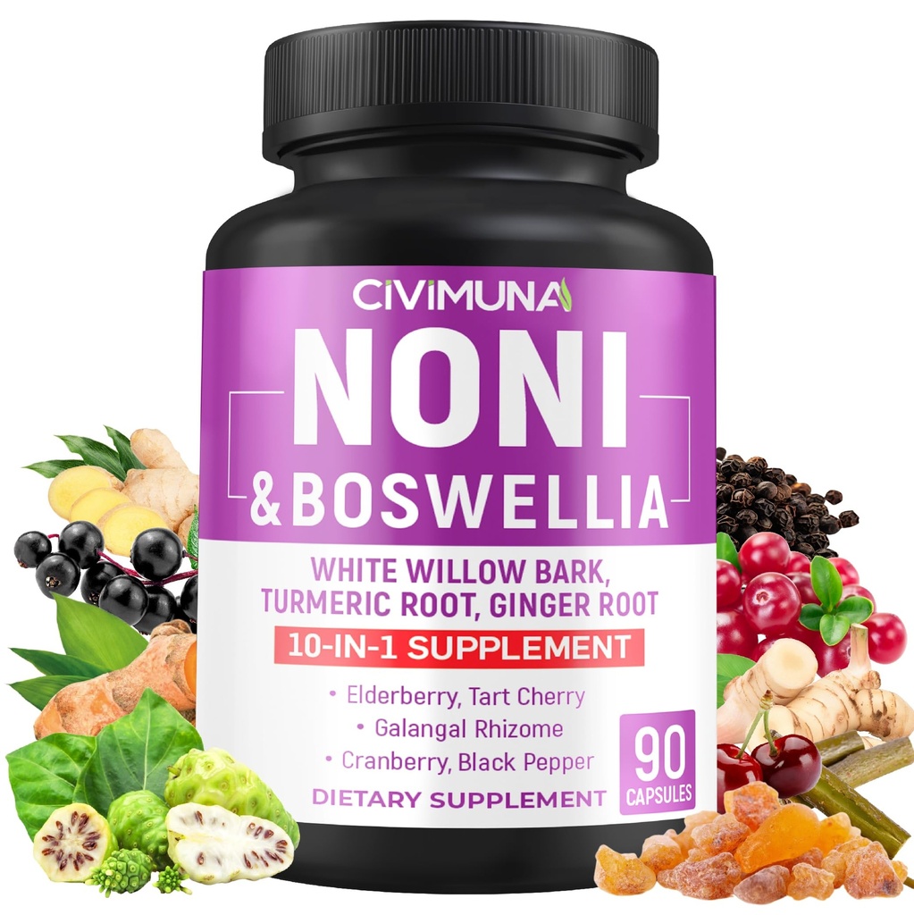 Noni Capsules dengan Boswellia, White Willow Bark, Turmeric, Ginger Root dan More - 90 Capsules selama 3 Bulan Supply