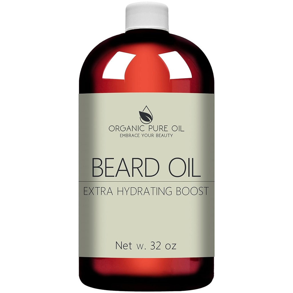 Unscented Beard Oil - Natural, Non- GMO, Facral Hindring & Conditioning Oil Blend - 32 oz - Bulk Sized, Promoting Growth and Silky Smooth Hair - Jojoba, Argan & More