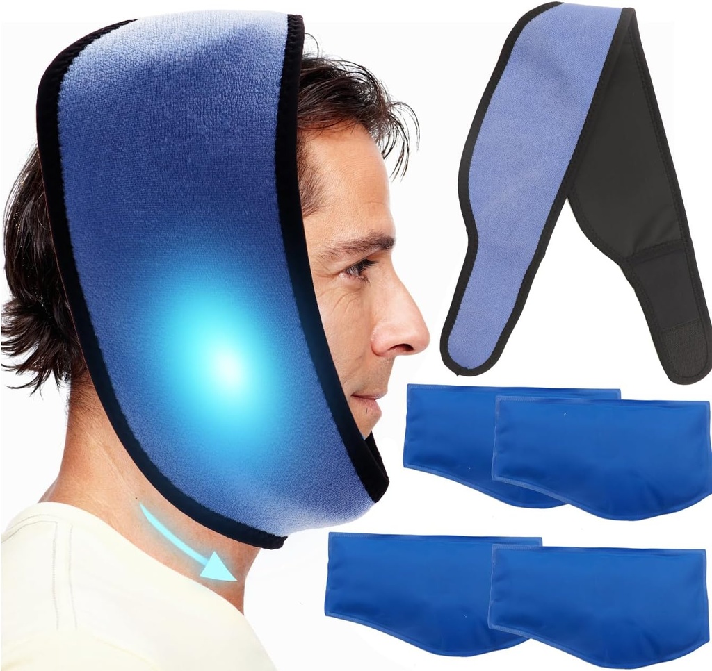 Ice Pack Generik untuk Jaw, Pack Ice Toothache Compress untuk Kepala dan Chin, Recontinable Hot atau Cold Gel Pack Pack Relief untuk TMJ, Oral dan Pembedahan Facial, Implan Dental (1 Bungkuk + 4 Ice Pack)
