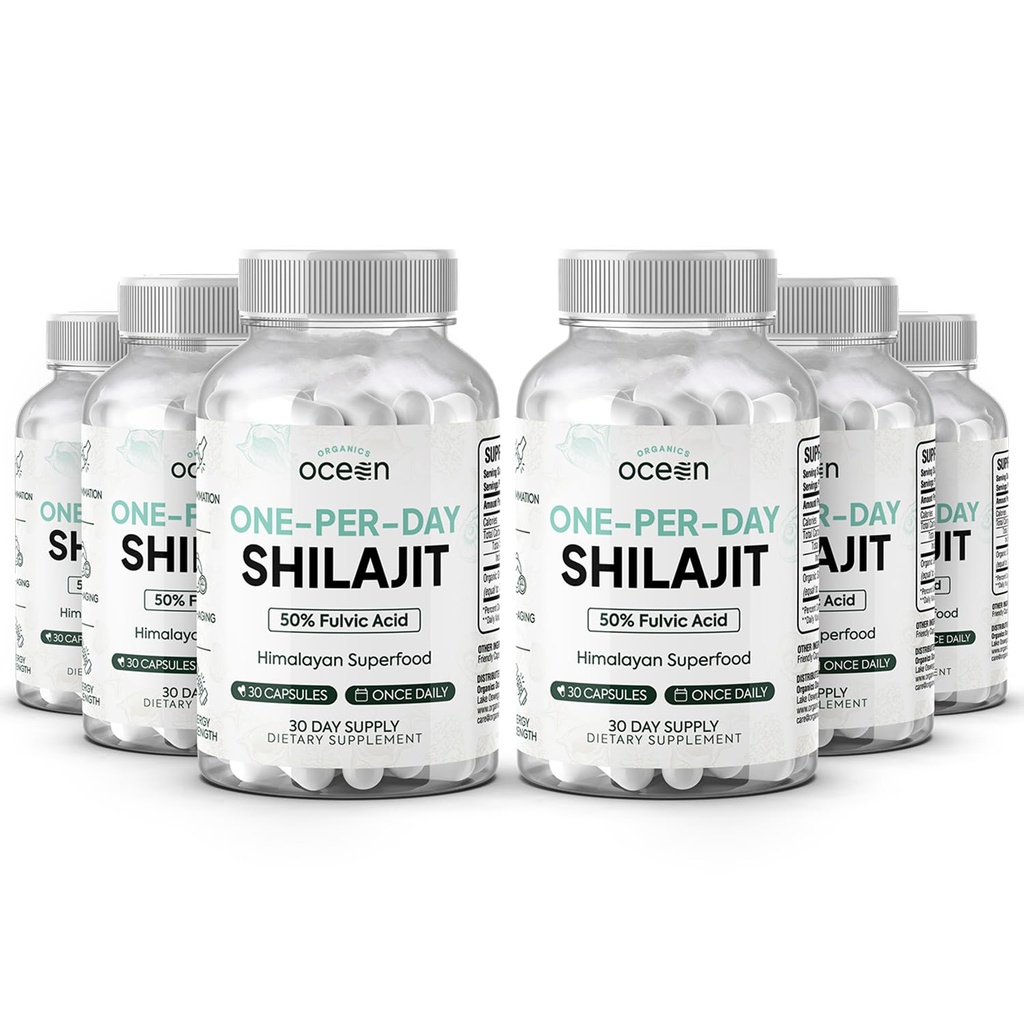 Organisasi Ocean One-Hari Shilajit untuk Pria dan Wanita - Suplemen Age- Defying, Kekuatan Tulang, Hormone Dukungan dan Lebih - 6 Botol Shilajit Capsules