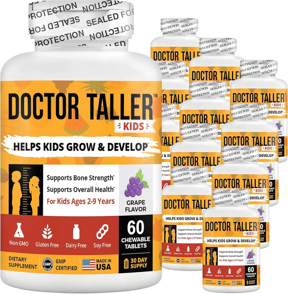 Nost Doctor Taller Kid dengan Multivitamin, Multimineral, Calsium Chewable Tablet, Calcium Suplemen Anak-Anak Umur 2 sampai 9 - Grape Flavor - Membantu Anak-Anak Sehat - 12 Pack