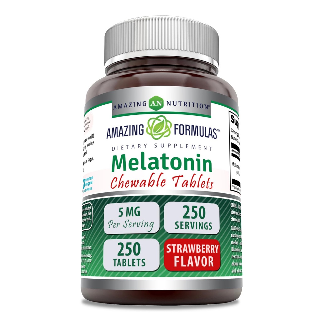 Amazing Formula Meltonain Chewable Supplemen: 124; 5 Mg Per Serving 124; 250 Tablet 14; Non-GMO 124; Gluten- Free 124; Dibuat di USA (Strawberry)